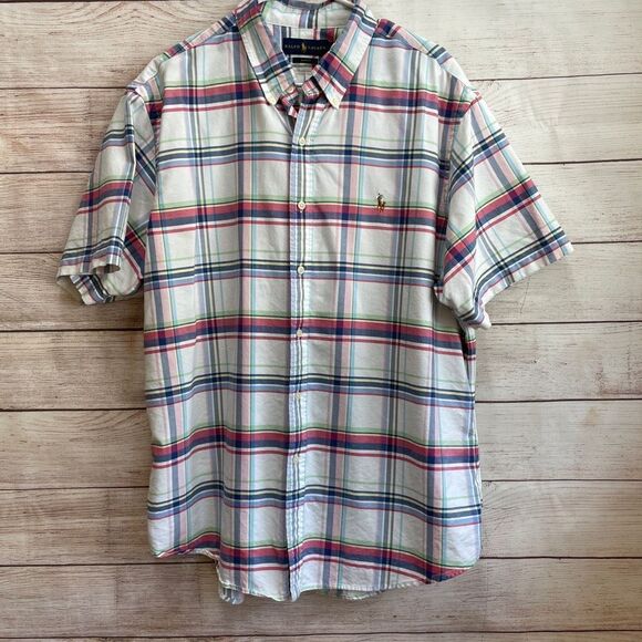 RALPH LAUREN SLIM FIT SHORT SLEEVE SHIRT IN PLAID - Picture 1 of 7
